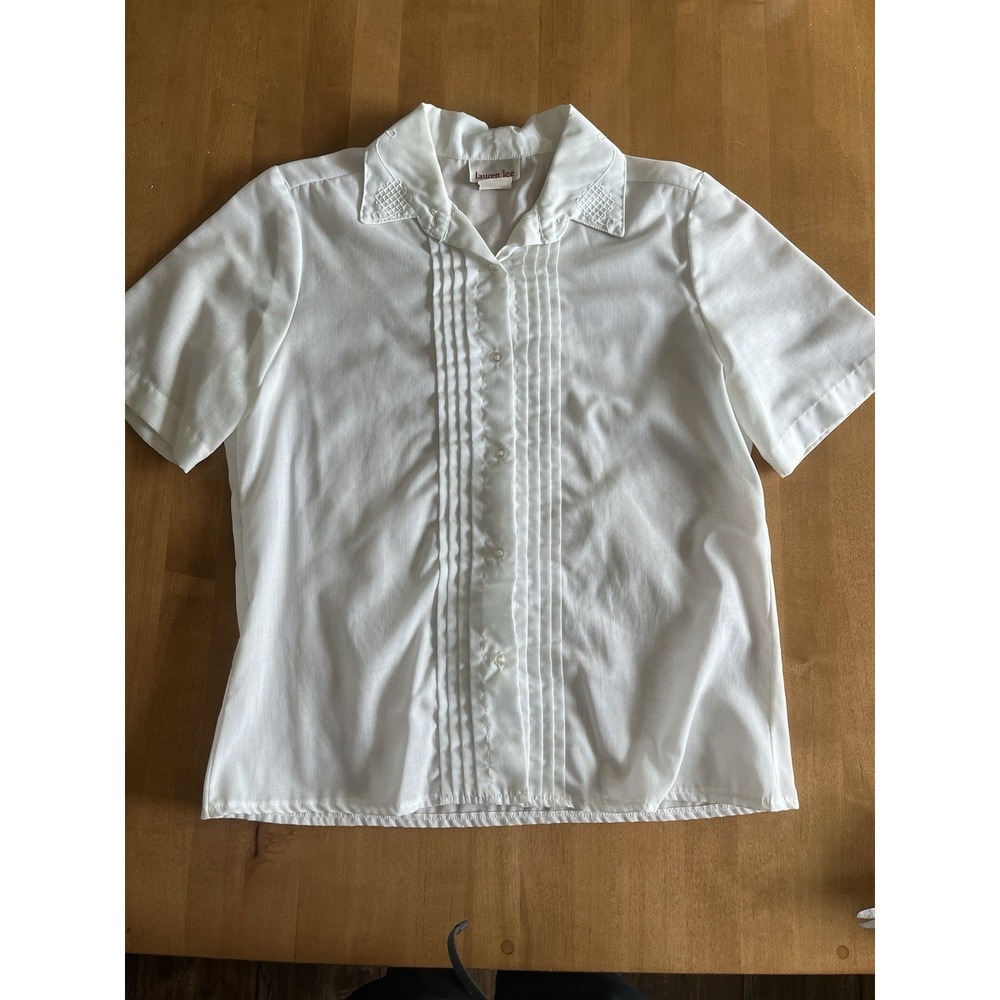 Lauren Lee Vintage Womens White Blouse Top Sz 8 Button Up‎ Polycotton USA